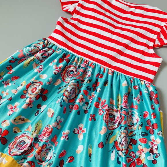 Boutique Striped Floral Sleeveless Ruffle Dress - Picture 5 of 5